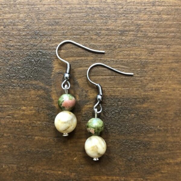 Náušnice Sluneční kámen, unakit