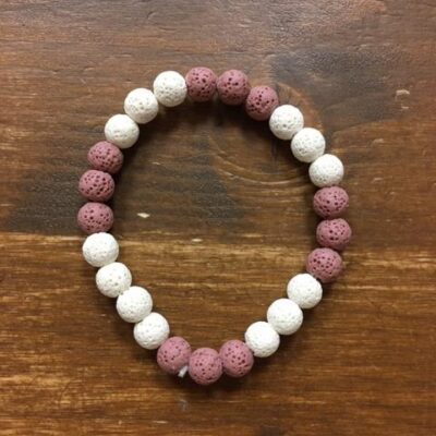 Náramek Lávový kámen, bílý-růžový