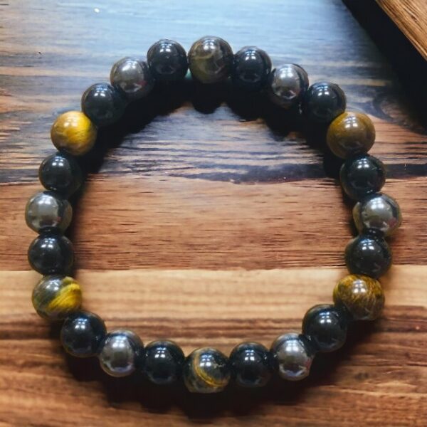 Náramek Obsididán, hematit a tygří oko, 8 mm