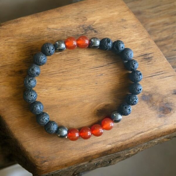 Náramek Láva, hematit a karneol, 8 mm