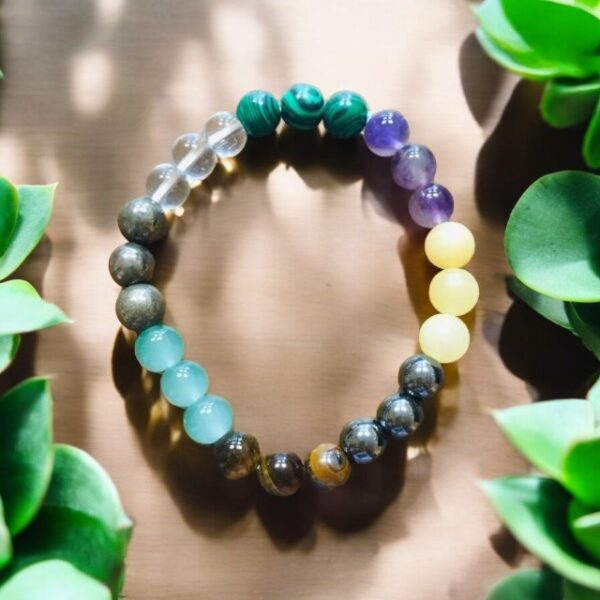 Náramek Křišťál, hematit, tygří oko, ametyst, avanturín, malachit