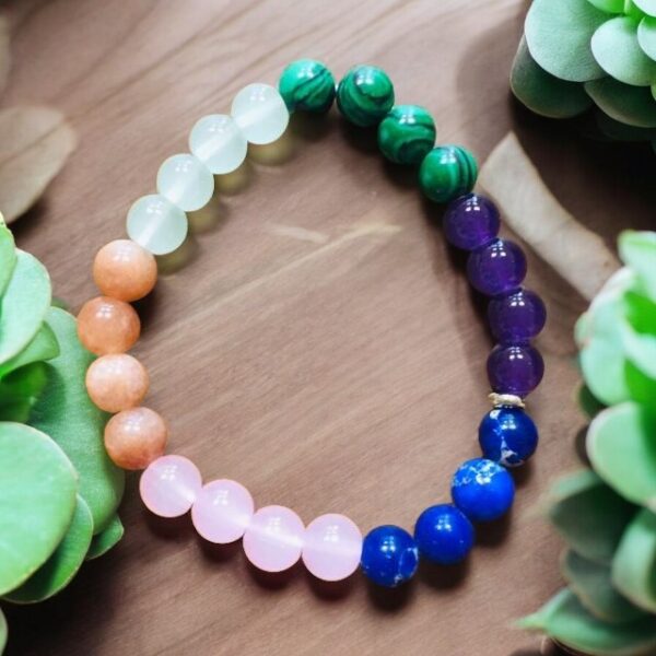 Náramek Růženín, malachit, ametyst, jadeit, jahodový křišťál, lapis lazuli