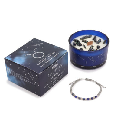 Sojová svíce - Býk, náramek lapis lazuli, mechový achát