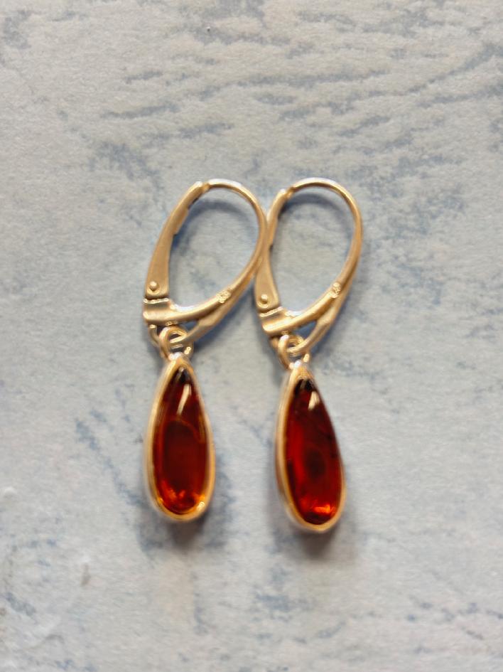 Náušnice Jantar Slza polodlouhé