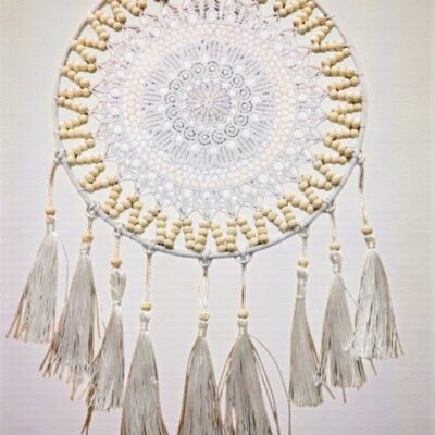 Lapač snů, bílý s třásněmi