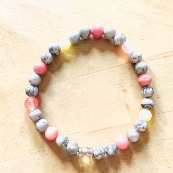 Náramek Mramor, rodonit, jadeit citronový