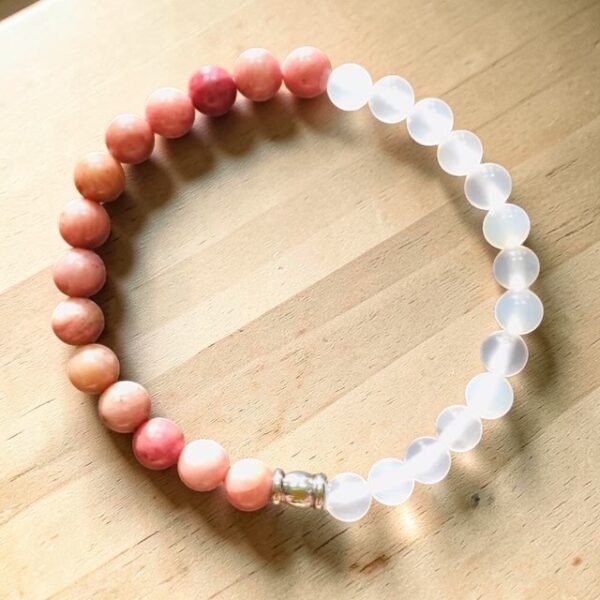 Náramek Rodonit, achát bílý